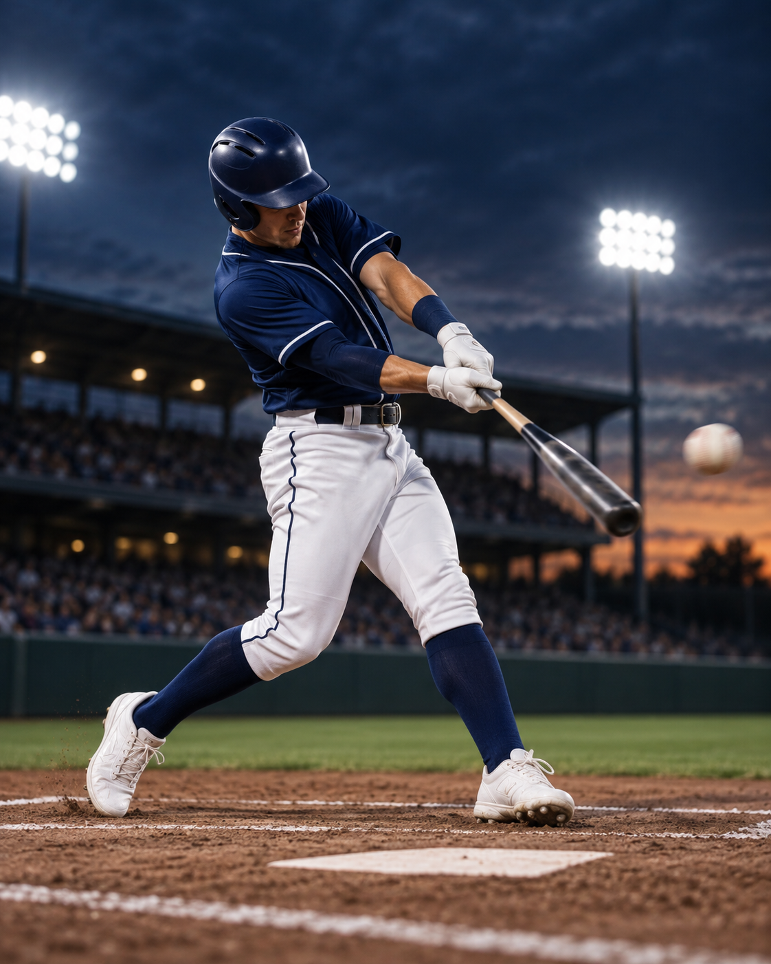 Baseball player swinging at home plate