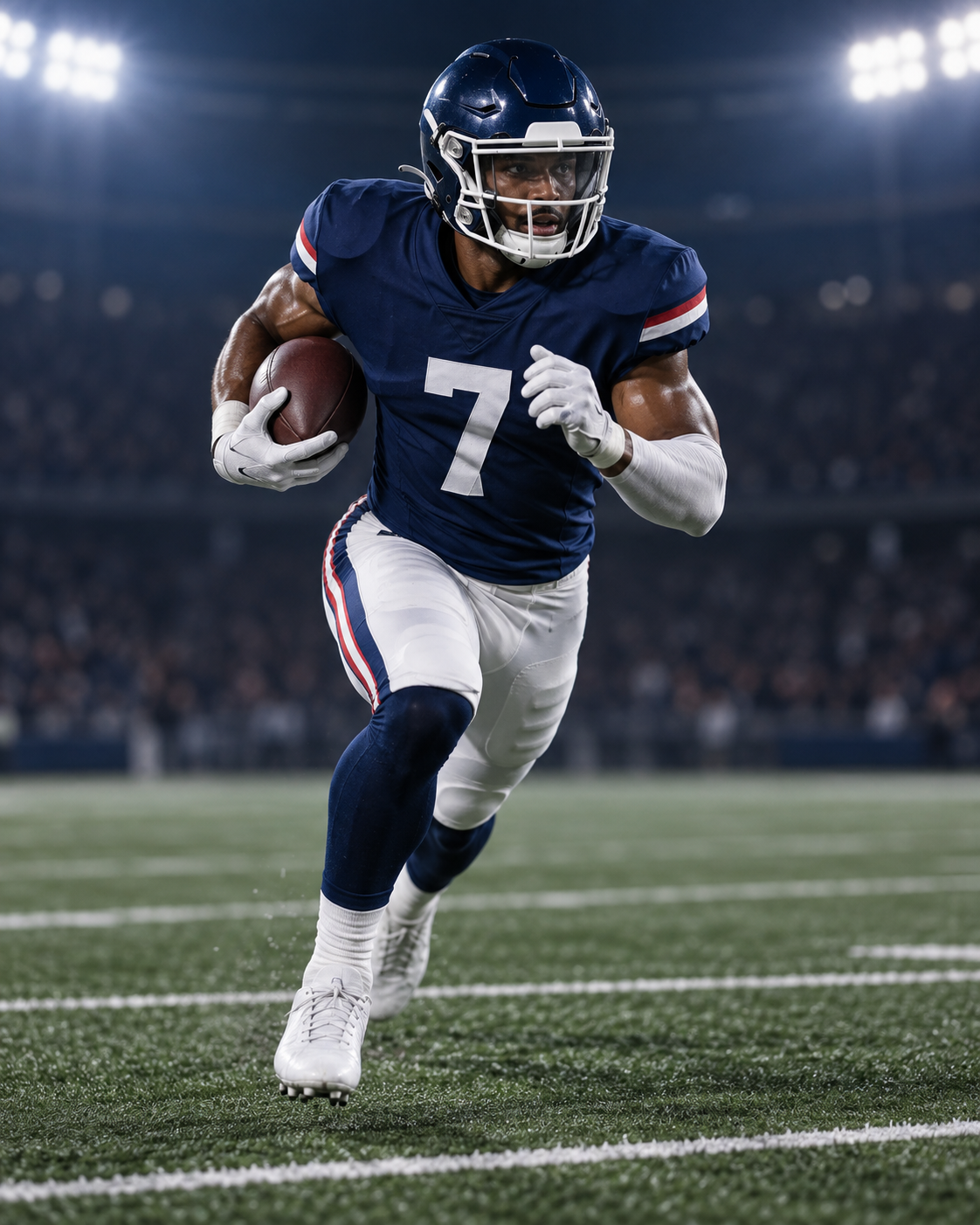 Football player carrying the ball downfield