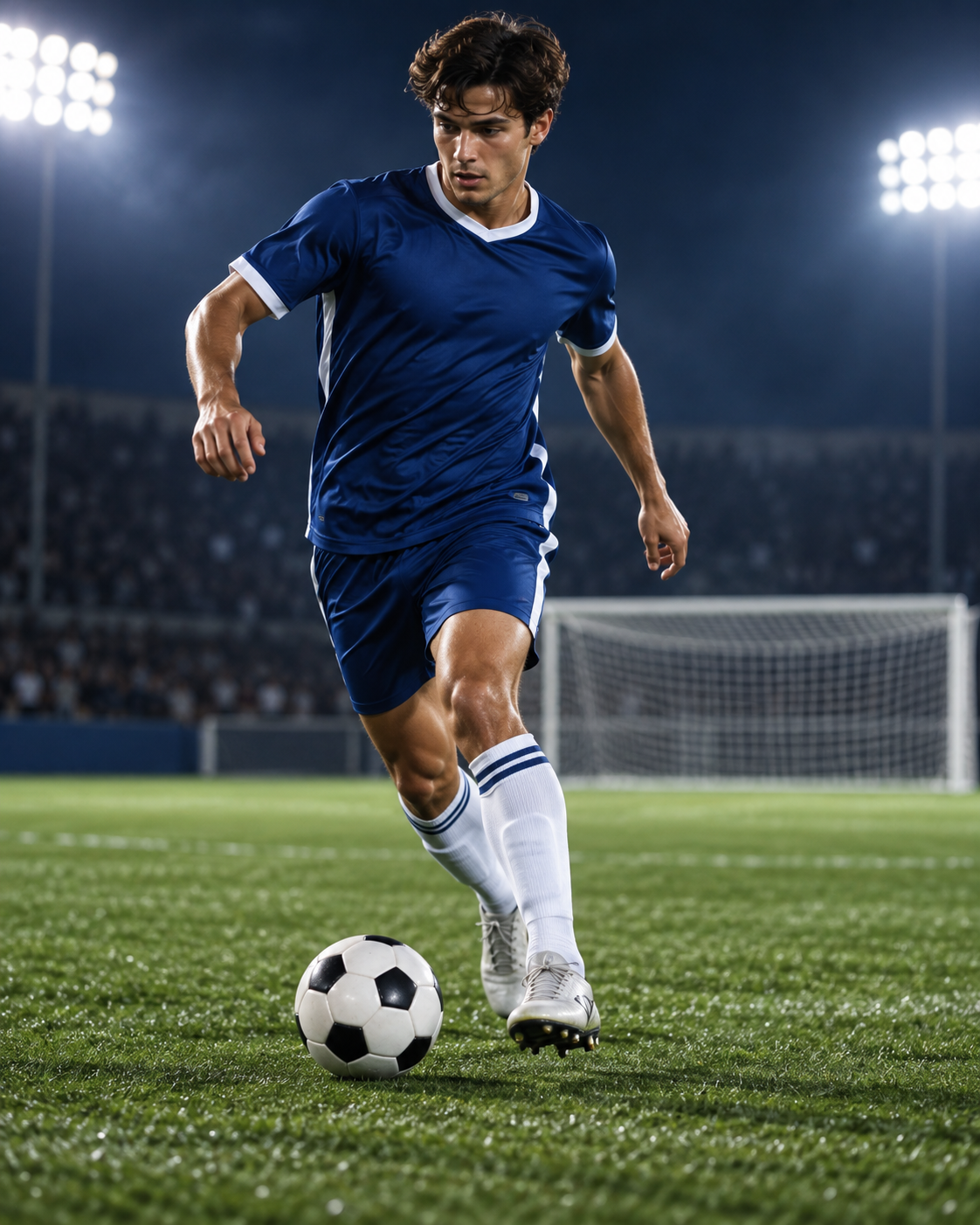 Soccer player dribbling the ball on the pitch